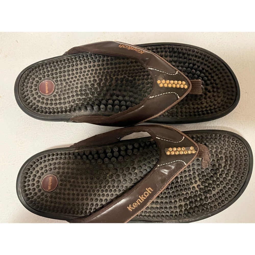 Kenkoh Massage Flip Flops Thong Sandals Brown Acupressure Foot Bed‎ Women Size 8